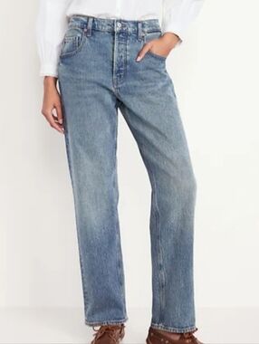Old Navy Slouchy Straight Leg Jeans Size 16 Tall Mid-rise Med-wash Denim NEW